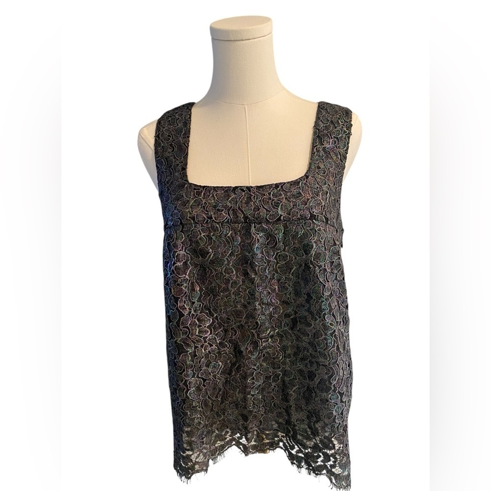 CHANEL Black Iridescent Lace Tank Top
